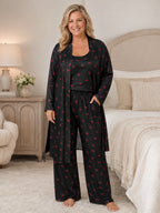 💚Plus Size Floral Cherry 3-Piece Sleepwear Set