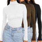💚Women's 5-Piece Modal Fabric Turtleneck Shirt Set - Slim Fit Long Sleeve Casual Tops