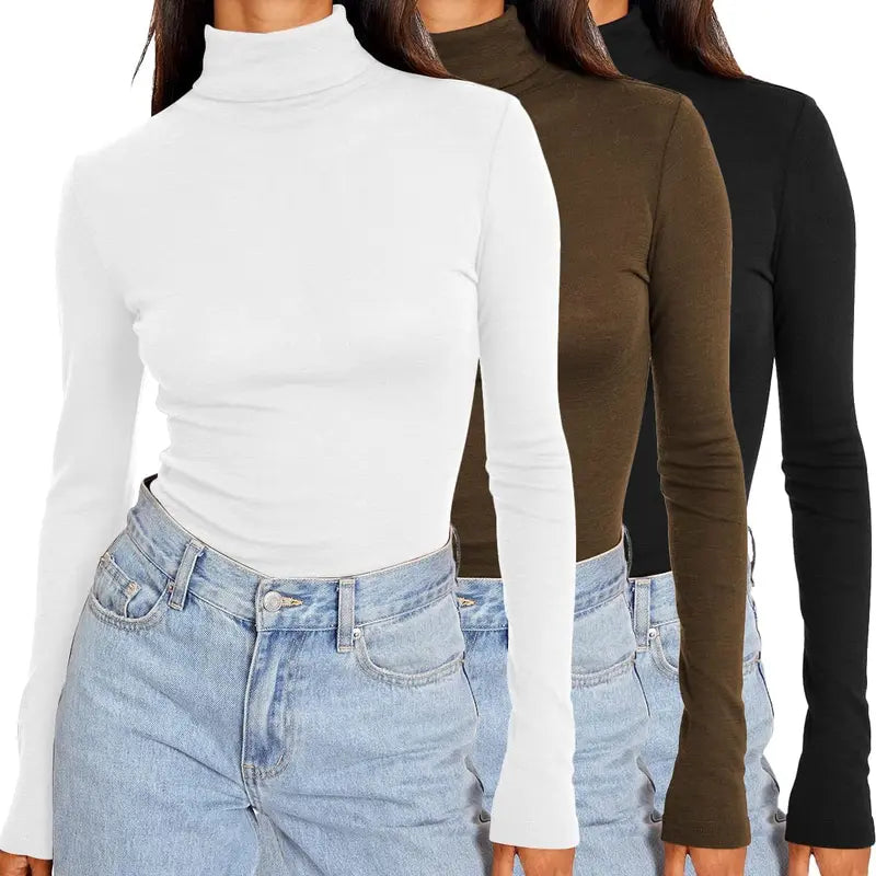 💚Women's 5-Piece Modal Fabric Turtleneck Shirt Set - Slim Fit Long Sleeve Casual Tops
