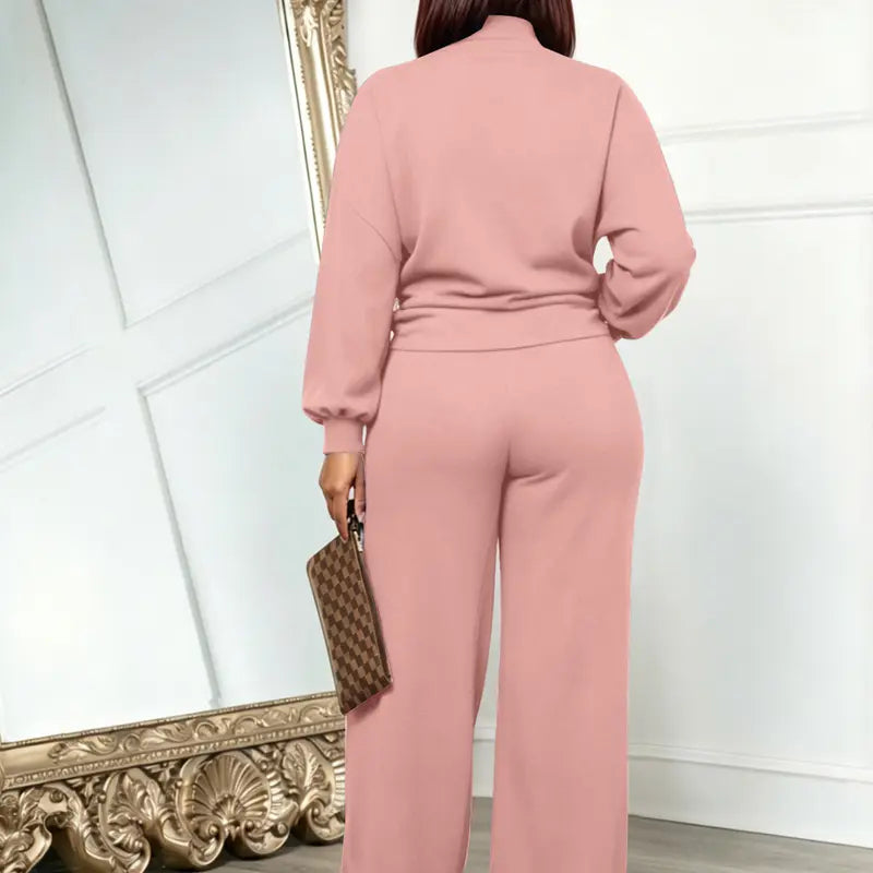 💚USBoutiqueCHIC Women's 2-Piece Milk Silk Fleece Lounge Set - Long Sleeve Top & Wide Leg Pants