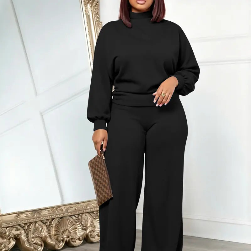 💚USBoutiqueCHIC Women's 2-Piece Milk Silk Fleece Lounge Set - Long Sleeve Top & Wide Leg Pants