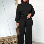 💚USBoutiqueCHIC Women's 2-Piece Milk Silk Fleece Lounge Set - Long Sleeve Top & Wide Leg Pants