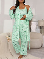 💚Plus Size Floral Cherry 3-Piece Sleepwear Set