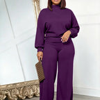 💚USBoutiqueCHIC Women's 2-Piece Milk Silk Fleece Lounge Set - Long Sleeve Top & Wide Leg Pants