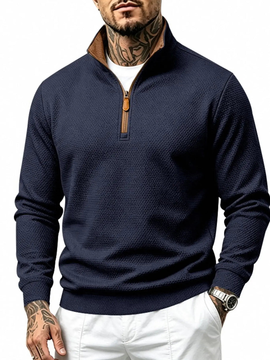 💚Men's Waffle-Knit Polyester Quarter-Zip Pullover Outdoor