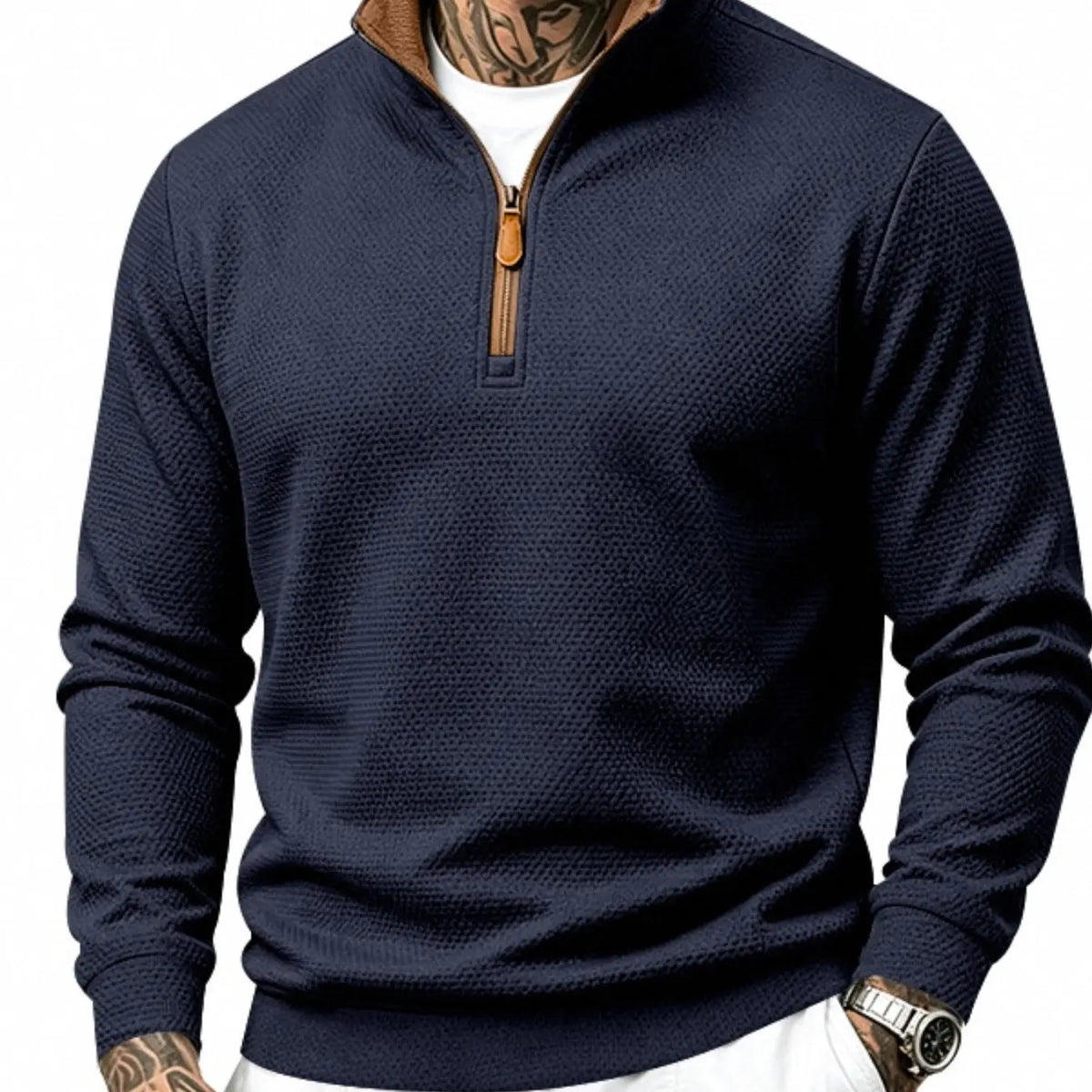 💚Men's Waffle-Knit Polyester Quarter-Zip Pullover Outdoor