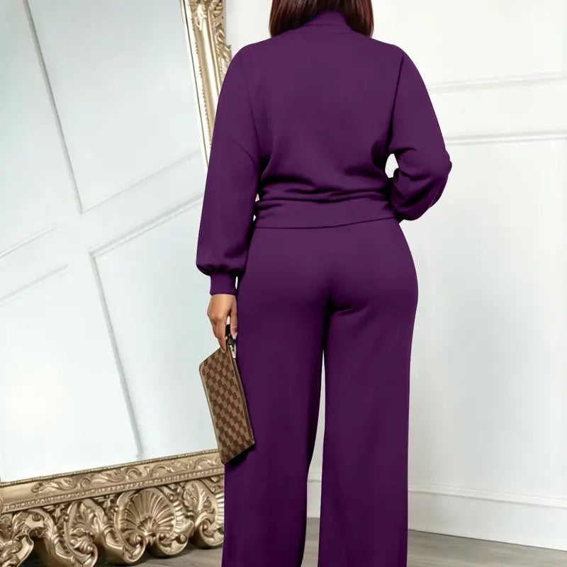 💚USBoutiqueCHIC Women's 2-Piece Milk Silk Fleece Lounge Set - Long Sleeve Top & Wide Leg Pants