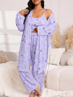💚Plus Size Floral Cherry 3-Piece Sleepwear Set