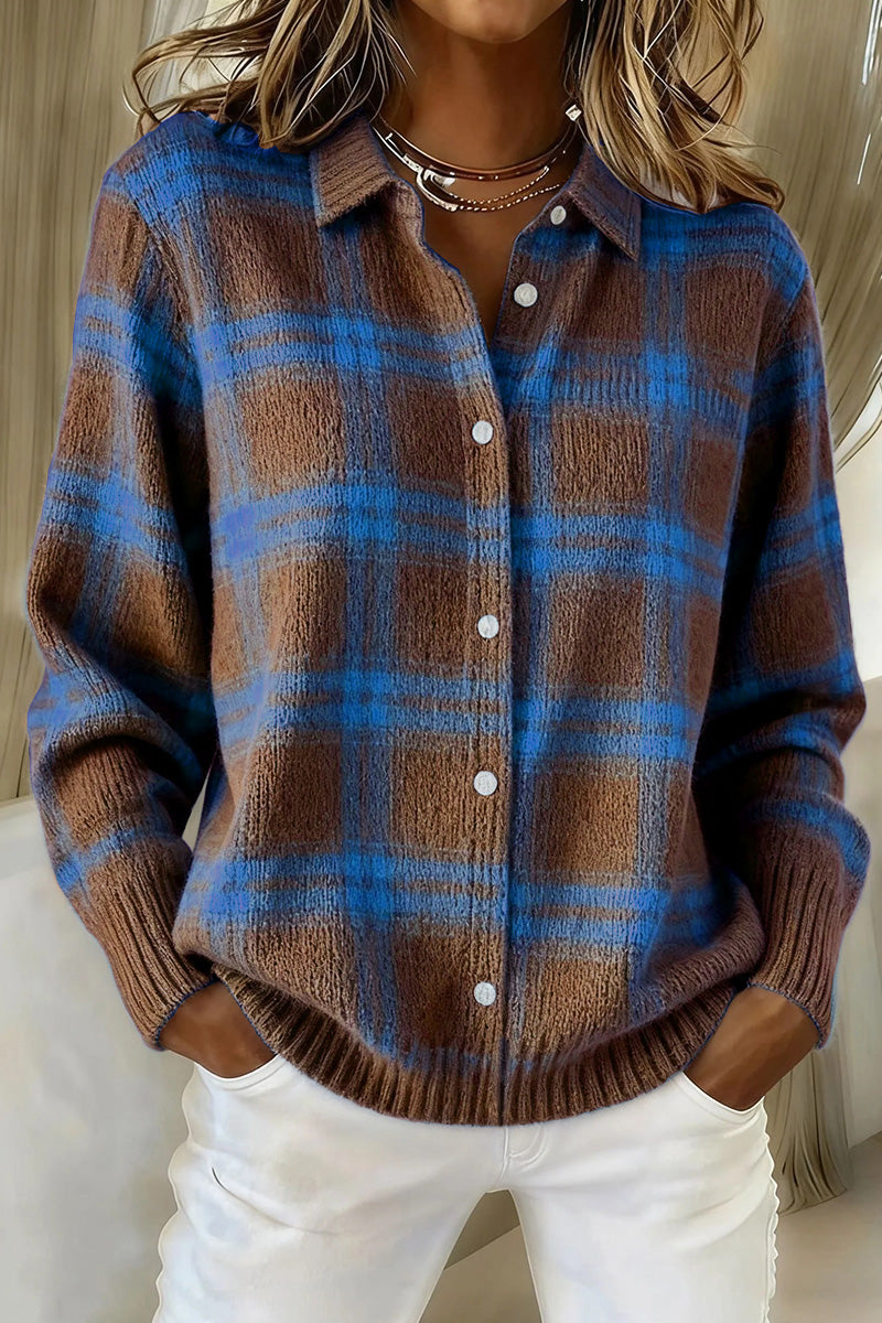 💝💝CLEARANCE SALE🔥 Women's Plaid Print Casual Cotton Buttoned Cardigan Sweater