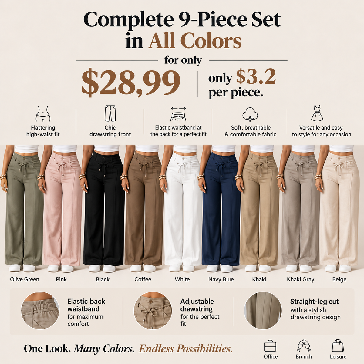 💝💝Women's High-Waisted Straight-Leg Pants with Front Seam Detail & Elastic Back Waistband – Comfortable, Versatile Trousers for Work & Everyday Wear