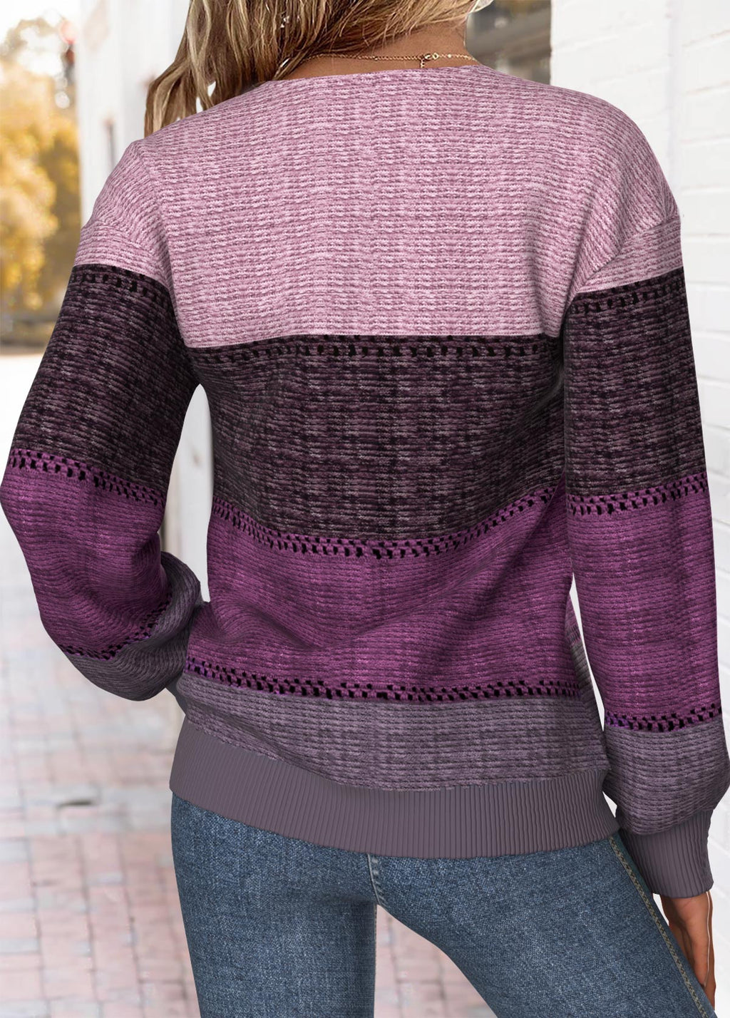 MODLILY®Light Pink Geometric Print Long Sleeve Patchwork Sweatshirt
