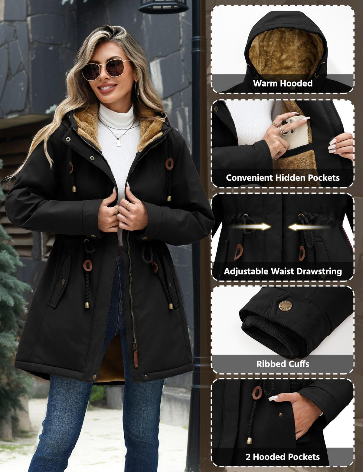 💝💝Women's Fleece-Lined Hooded Parka Jacket