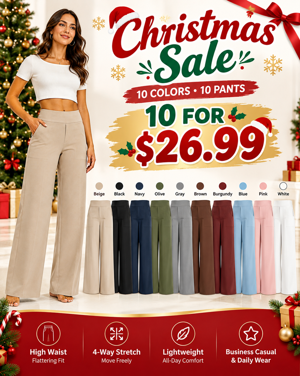 💚Christmas Sale! Women's High-Waist Wide Leg Pants | Limited-Time New Fleece-Lined Version