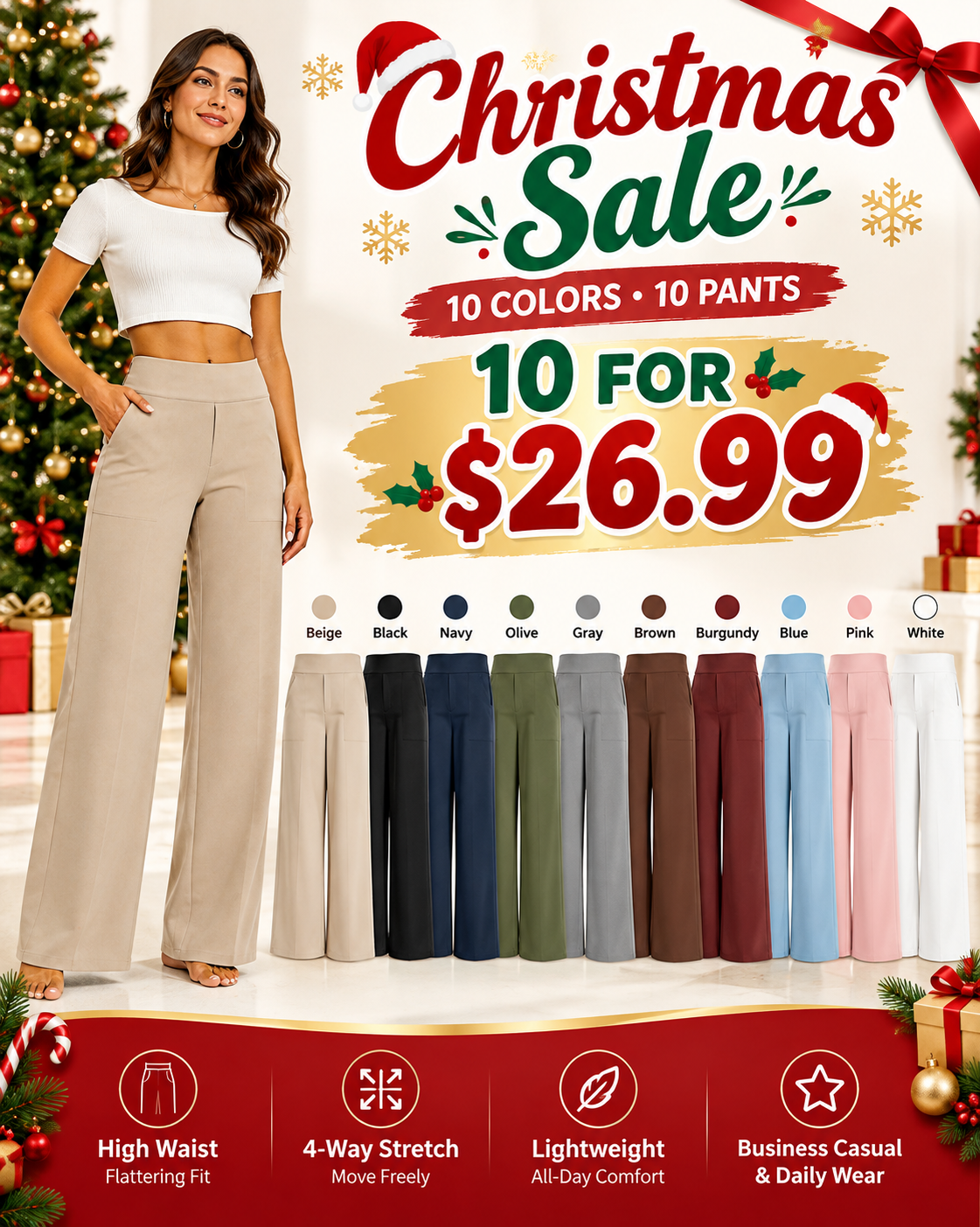 💚Christmas Sale! Women's High-Waist Wide Leg Pants | Limited-Time New Fleece-Lined Version