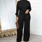 💚USBoutiqueCHIC Women's 2-Piece Milk Silk Fleece Lounge Set - Long Sleeve Top & Wide Leg Pants