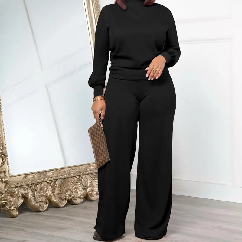 💚USBoutiqueCHIC Women's 2-Piece Milk Silk Fleece Lounge Set - Long Sleeve Top & Wide Leg Pants