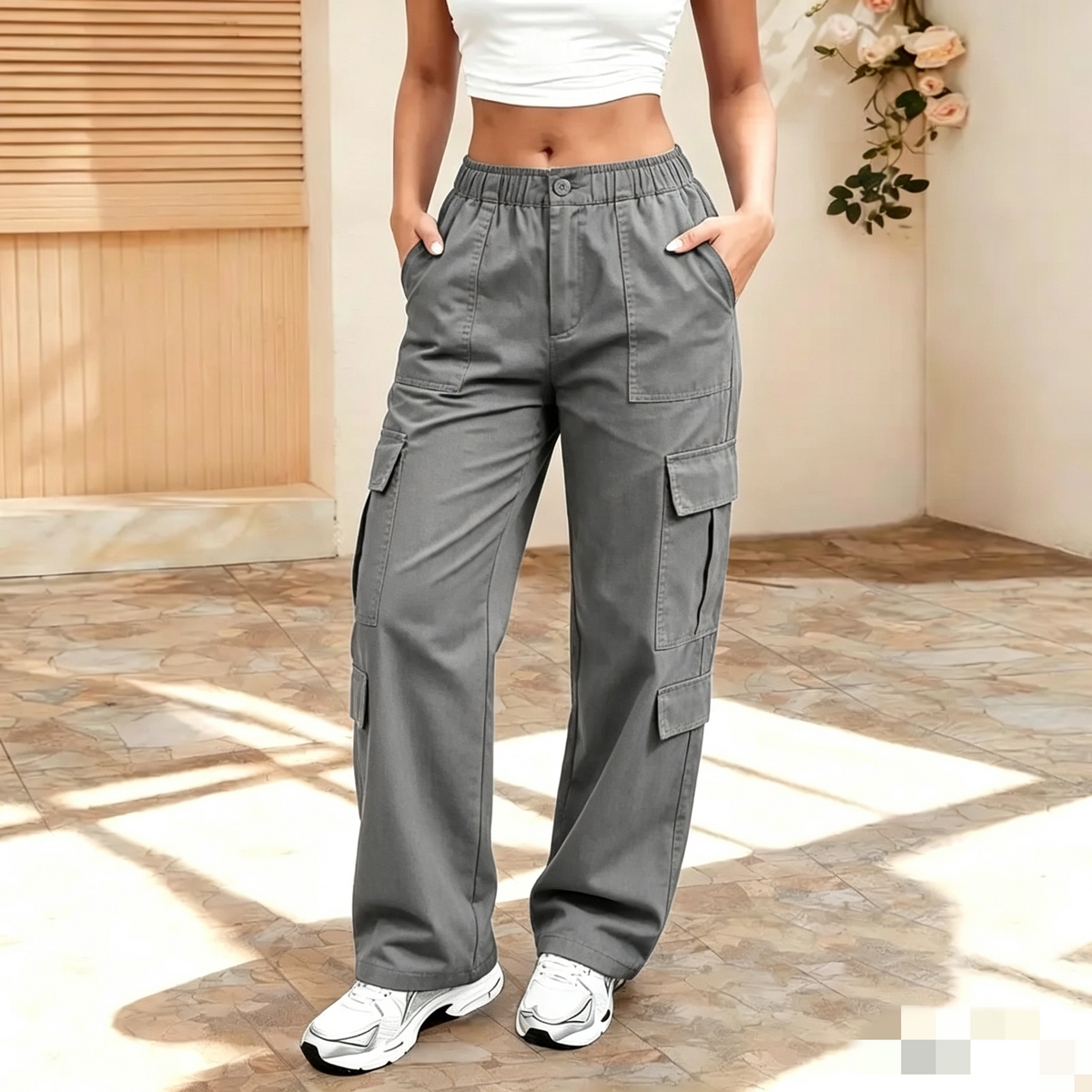 💚LAST DAY SALEWomen's Solid Straight Multi-Pocket Cargo Pants
