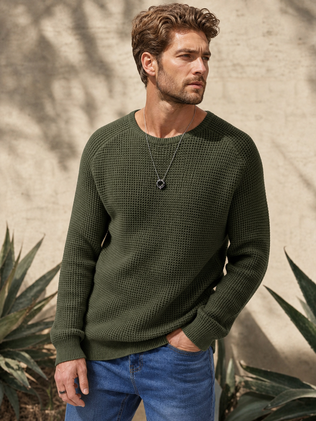 🌸🌸Limited Offer BESTSELLER | 8PCS $24.63 | Men's Relaxed Oversized Waffle Knit Crew Pullover✨