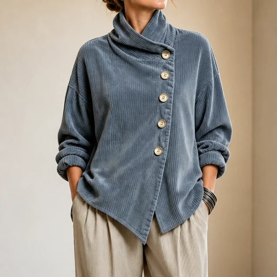 💝💝Chic High Funnel Neck Asymmetric Corduroy Top