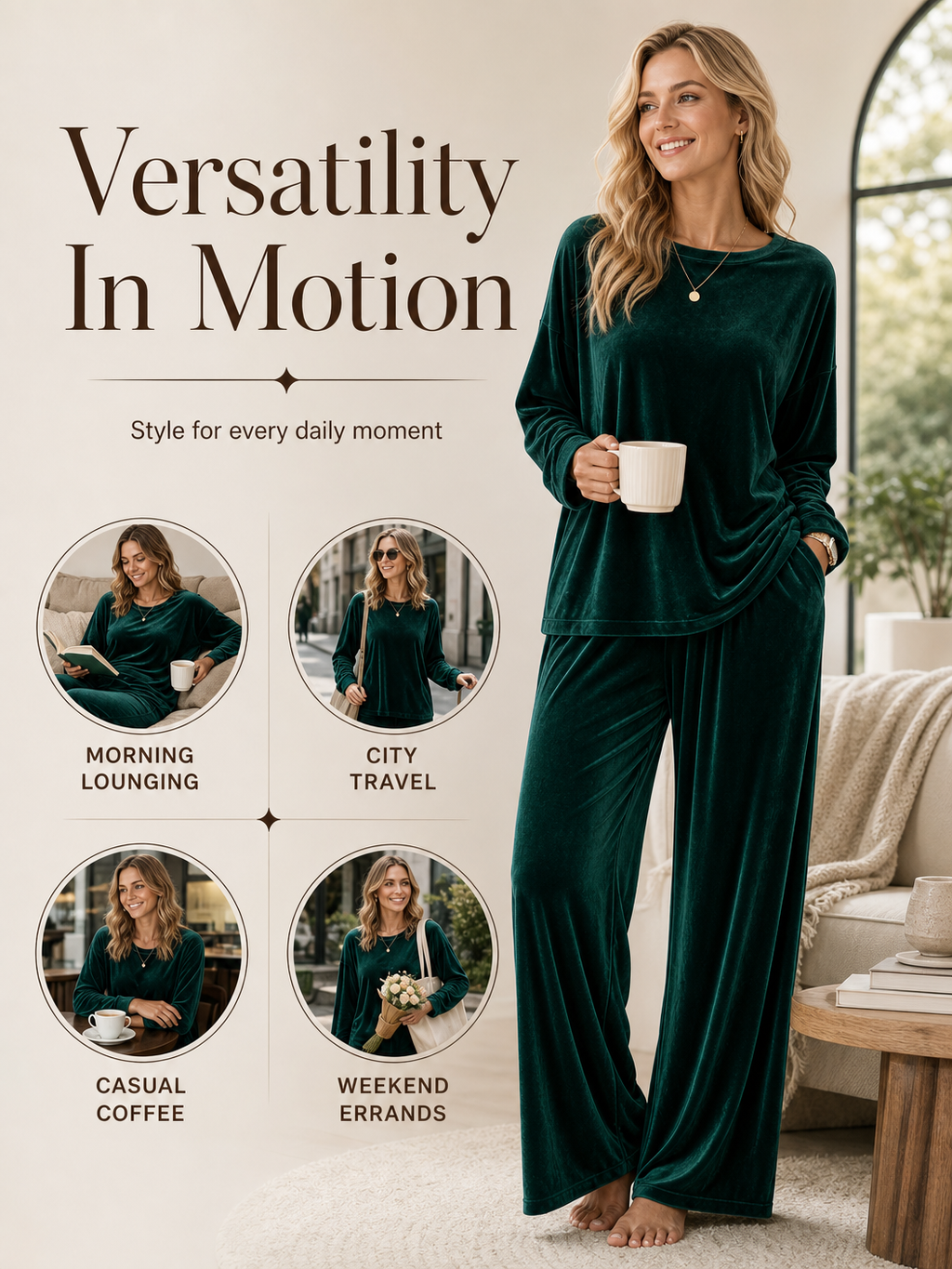 🌸🌸Women Soft Velvet Matching Set - Long Sleeve Top & Wide-Leg Pants✨
