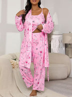 💚Plus Size Floral Cherry 3-Piece Sleepwear Set