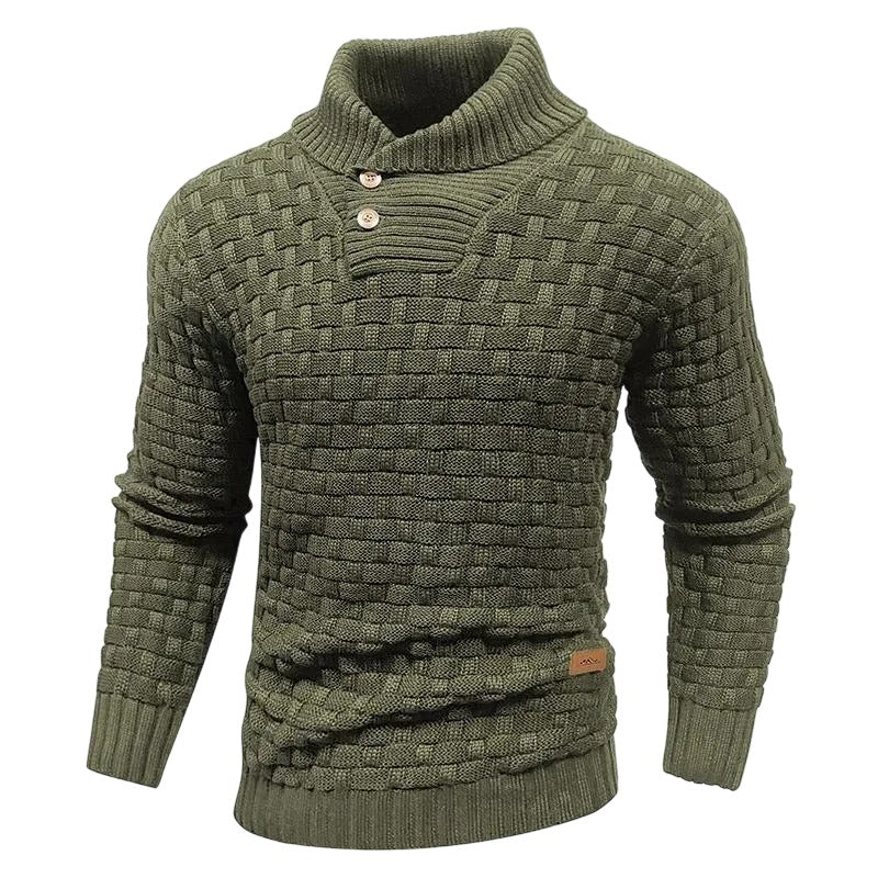 💚Men's Regular Textured Patched Detail Shawl Collar Sweater
