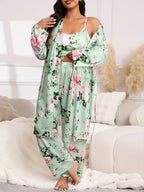💚Plus Size Floral Cherry 3-Piece Sleepwear Set