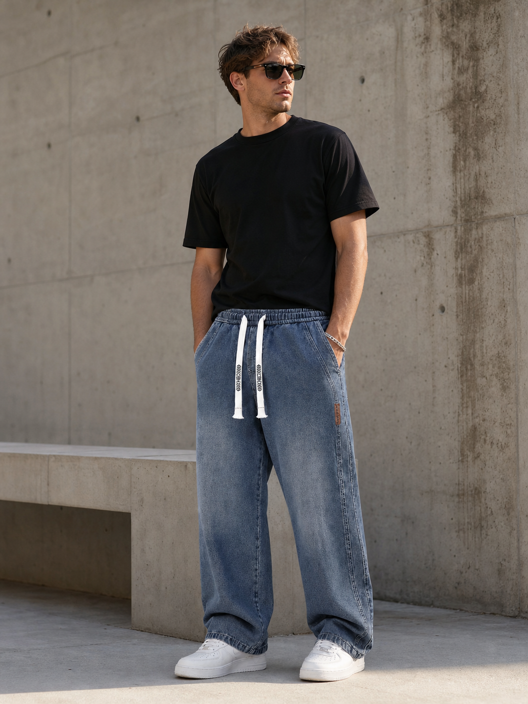 🌸🌸6PCS Bundle $24.63 Special Deal Men's Stretch Cotton Loose Fit Drawstring Waist Jeans, Comfort Pull-On Denim Pants
