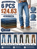 🌸🌸🔥BESTSELLER | 6PCS $24.63 | Men Relaxed Stretch Boot Cut Work Denim Jeans