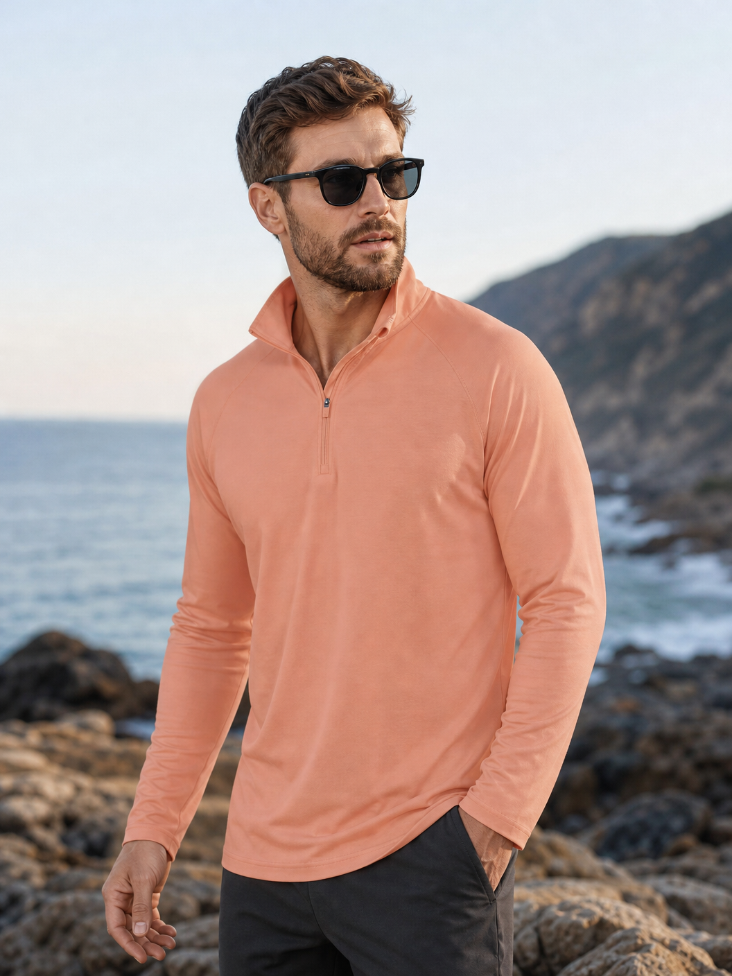 🌸🌸MAGCOMSEN Men's 1/4 Zip UPF 50+ Sun Protection Shirt, Long Sleeve Outdoor Pullover