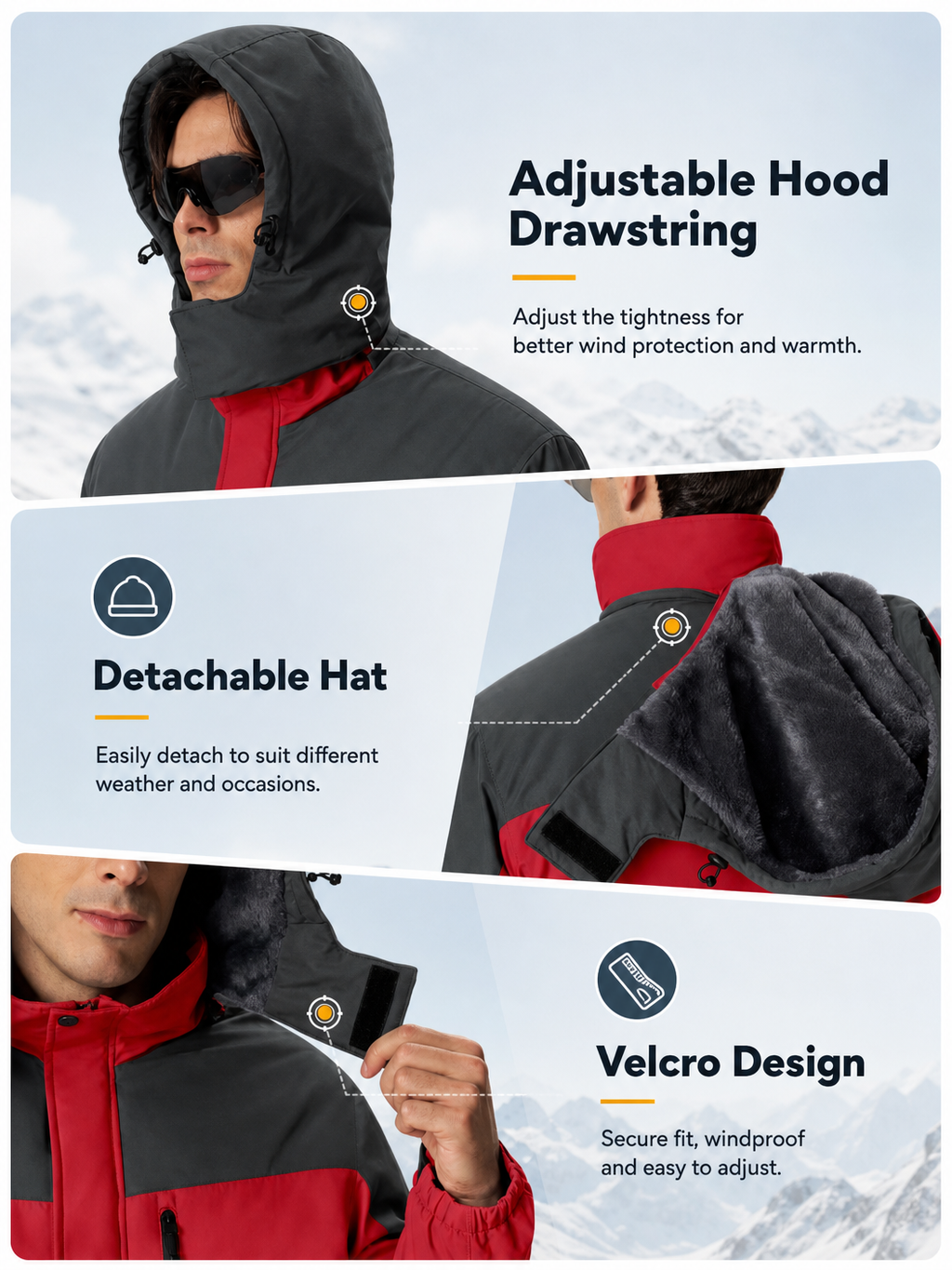 🌸🌸Men’s Winter Ski Snow Jacket Waterproof Windproof Fleece Lined
