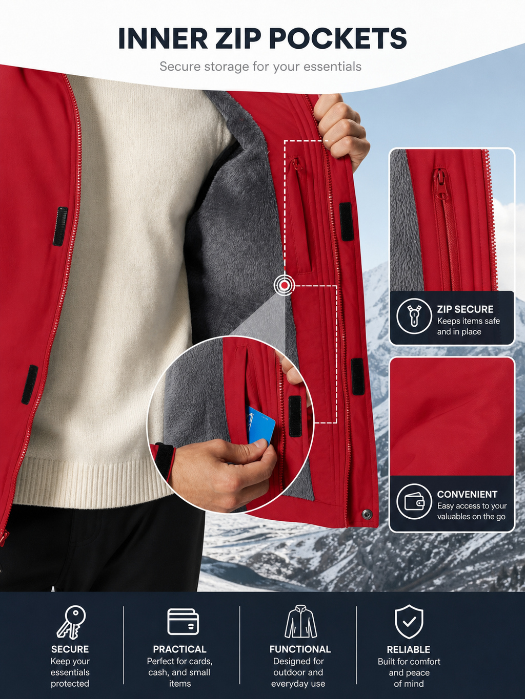 🌸🌸Men’s Winter Ski Snow Jacket Waterproof Windproof Fleece Lined