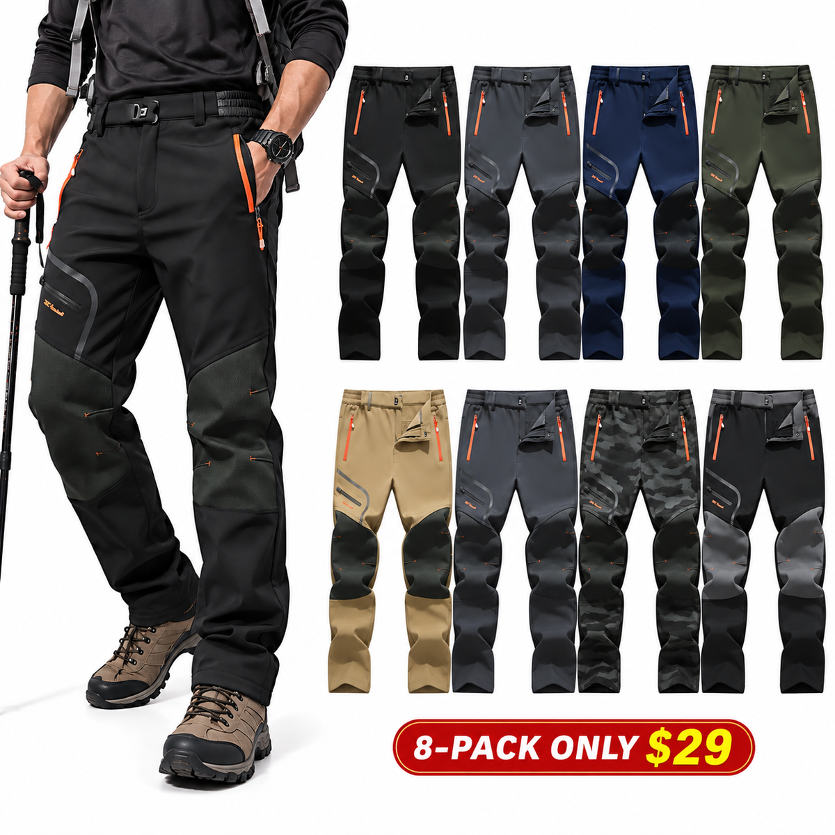 💝💝Plain Fleece-Insulated Thermal Pants - Waterproof Softshell, Below the Ankle, Heat Reflective, Zip Pockets