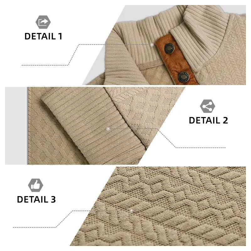 🌿🌿LAST DAY SAVE 49%⌛Men's Stand Collar Jacquard Knit Sweater, Micro Stretch 100% Polyester Elbow Patch Long Sleeve Top