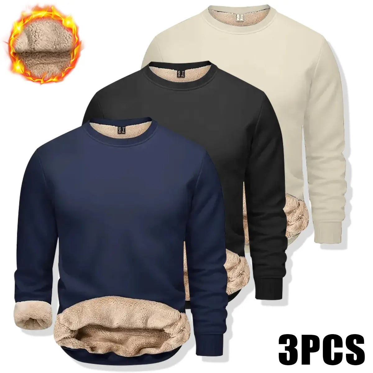 💝💝Men's Fitted Crewneck Fleece Lined Sweatshirt, Wind Resistant Polyester Athletic Pullover, Casual Fashion Active Tops