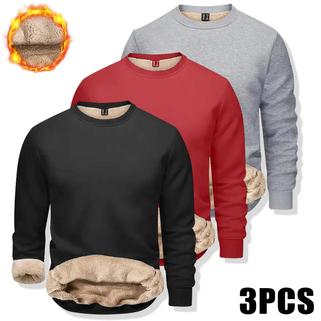 💝💝Men's Fitted Crewneck Fleece Lined Sweatshirt, Wind Resistant Polyester Athletic Pullover, Casual Fashion Active Tops