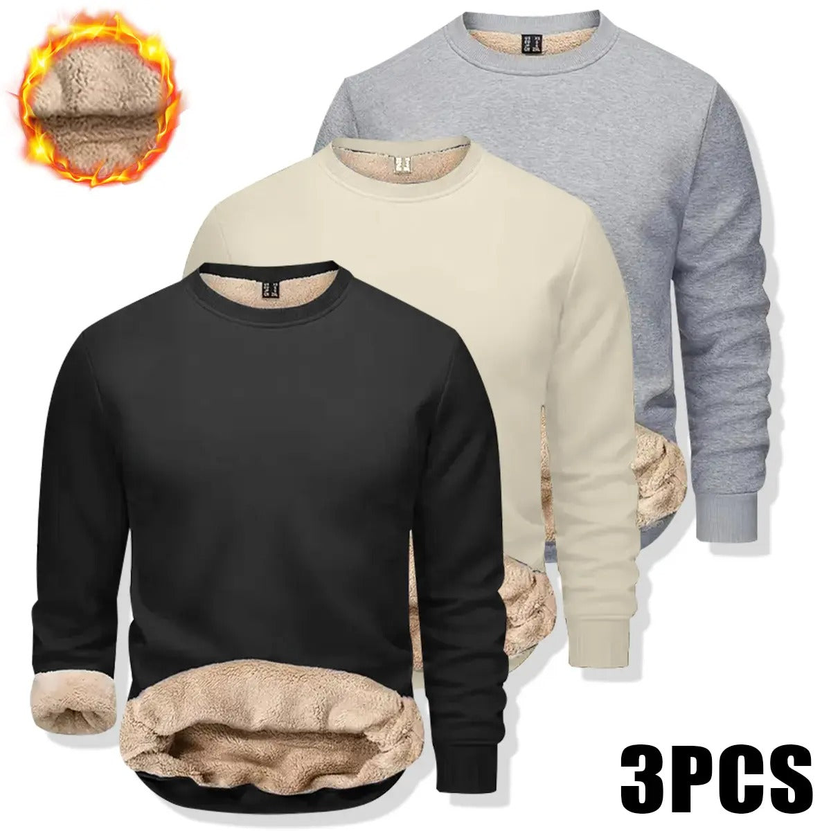 💝💝Men's Fitted Crewneck Fleece Lined Sweatshirt, Wind Resistant Polyester Athletic Pullover, Casual Fashion Active Tops