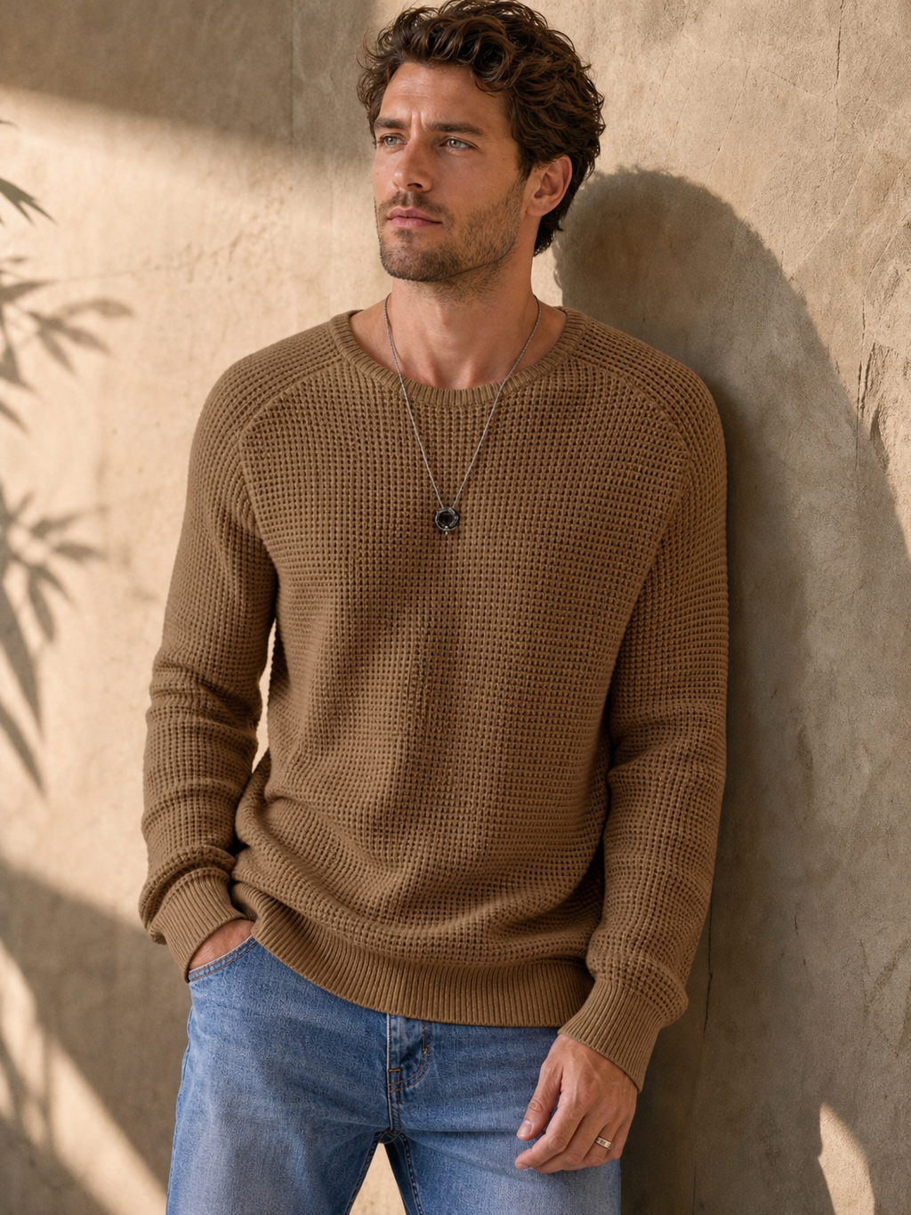 🌸🌸Limited Offer BESTSELLER | 8PCS $24.63 | Men's Relaxed Oversized Waffle Knit Crew Pullover✨