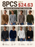 🌸🌸Limited Offer BESTSELLER | 8PCS $24.63 | Men's Relaxed Oversized Waffle Knit Crew Pullover✨