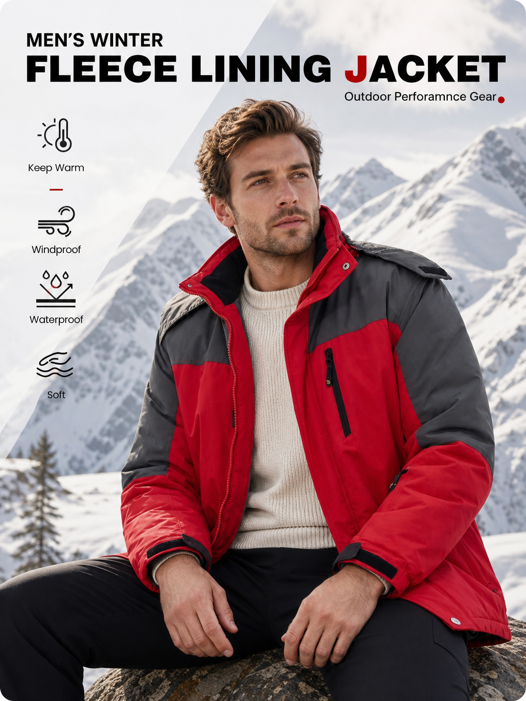 🌸🌸Men’s Winter Ski Snow Jacket Waterproof Windproof Fleece Lined