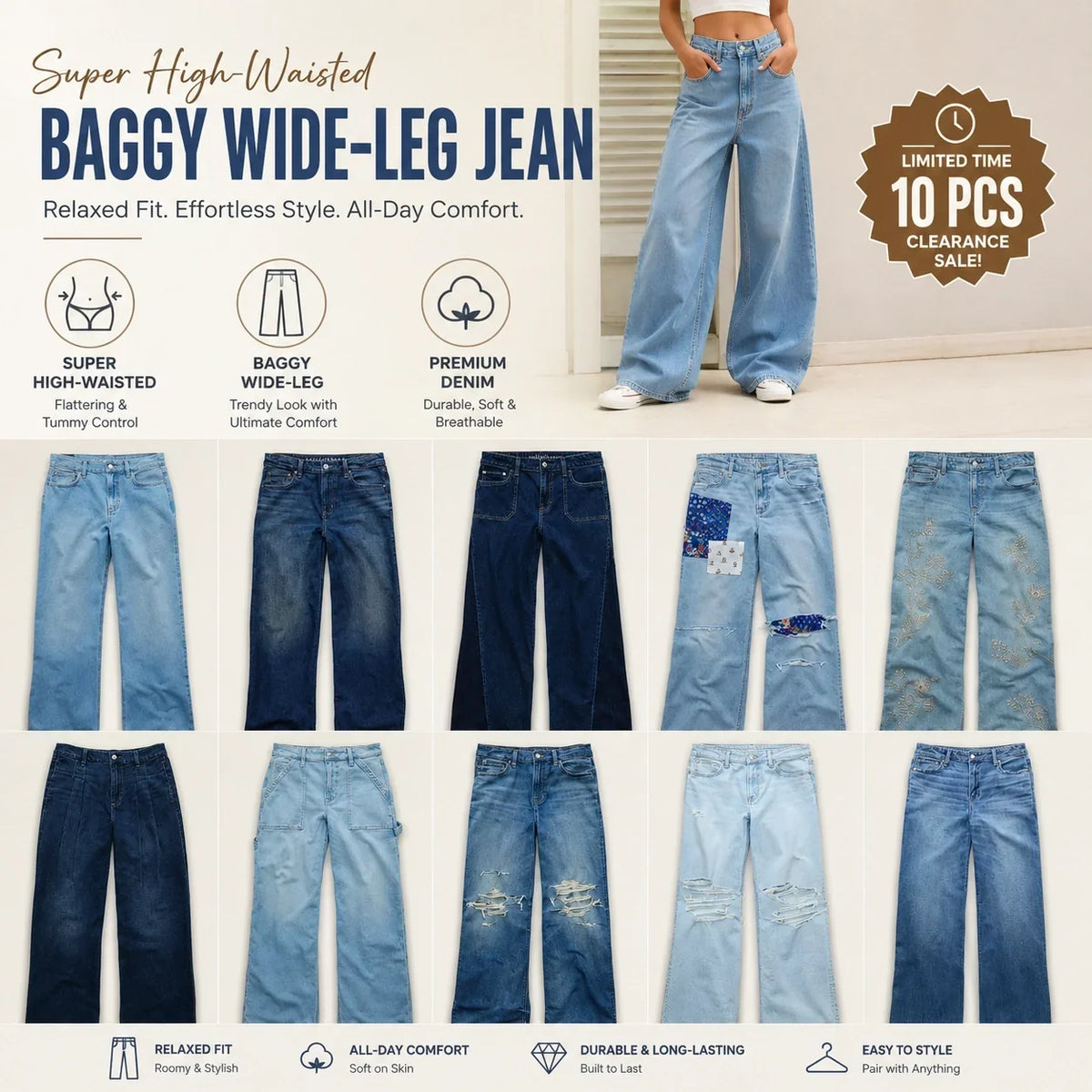 🌿🌿LAST DAY SAVE 49%⌛Super High-Waisted Baggy Wide-Leg Jean