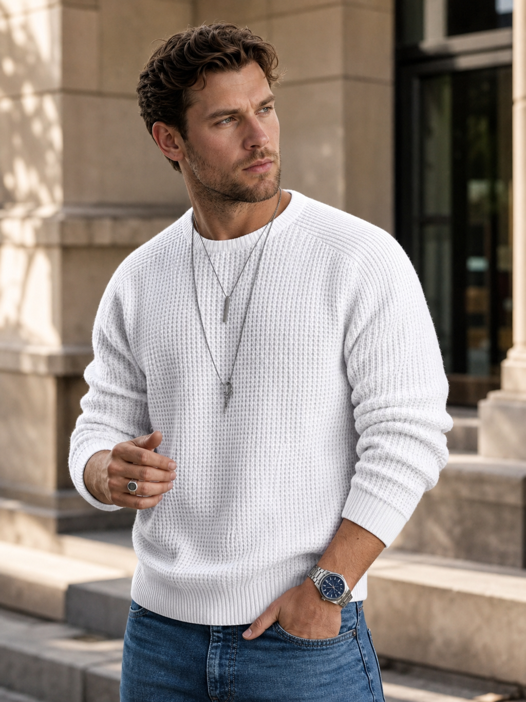 🌸🌸LAST DAY SAVE 49% Men Slim Fit Solid Crew Neck Long Sleeve Sweater✨