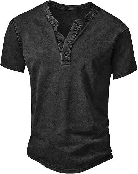 💚Men's Vintage Acid-Wash Henley T-Shirt
