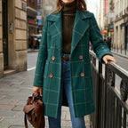 💚WoodBerry Plaid Wool Blend Trench Coat Beige Notch Lapel Mid Long