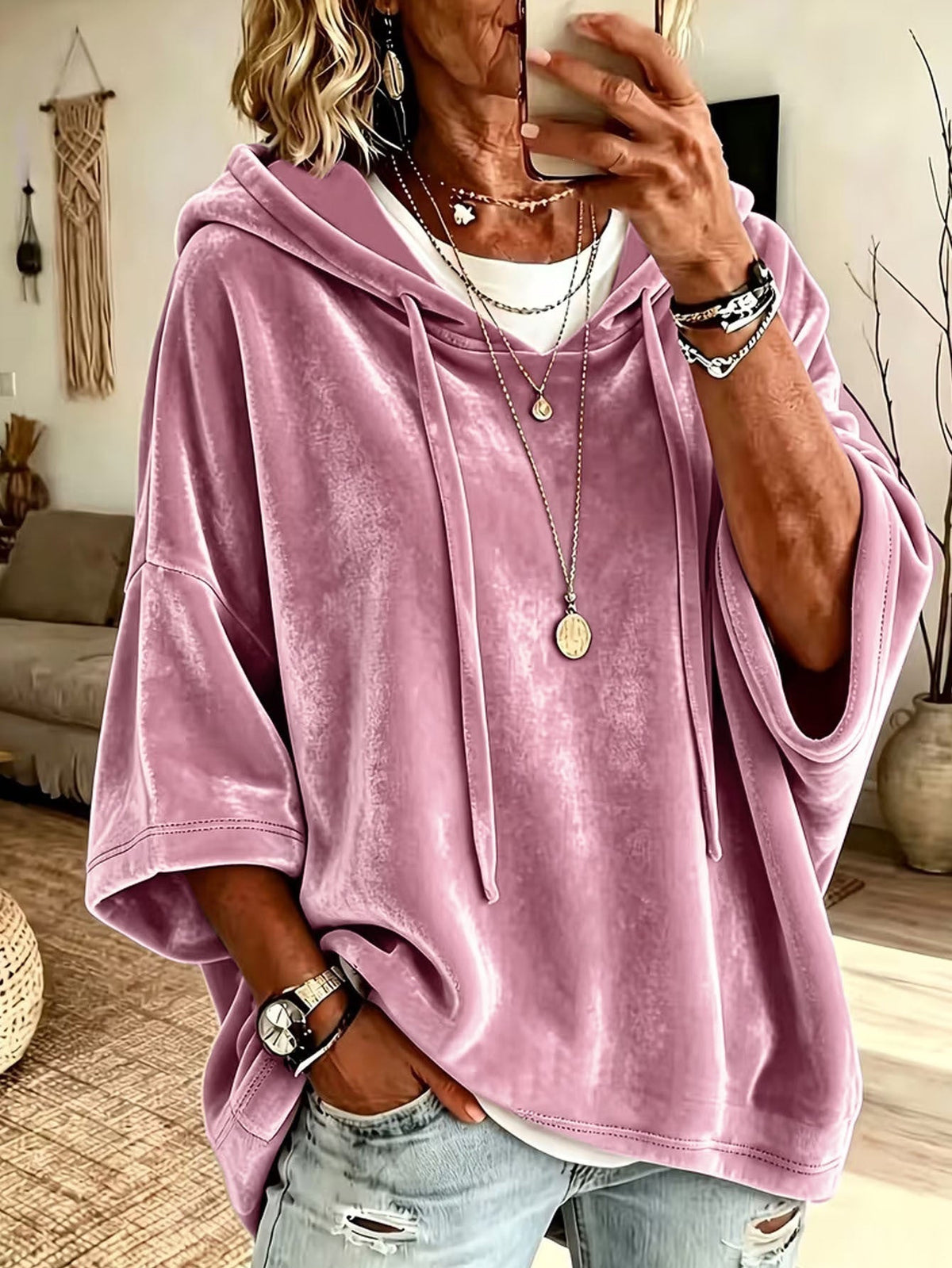 🌿🌿LAST DAY SAVE 49%⌛Women’s 3/4 Sleeves Minimalist Velour Hoodie Top