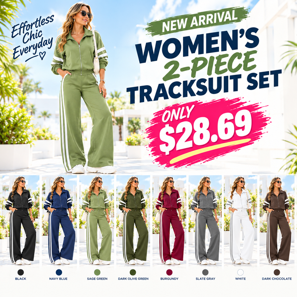 💚Women’s Two-Piece Sporty Set—Green Zipper Jacket M