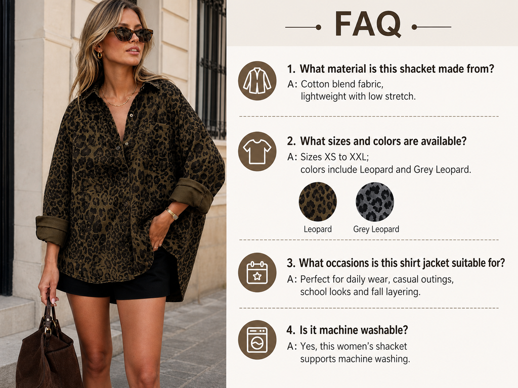 🌸🌸UTCoco Women Cotton Leopard Shacket | Oversized Button Front Shirt Jacket