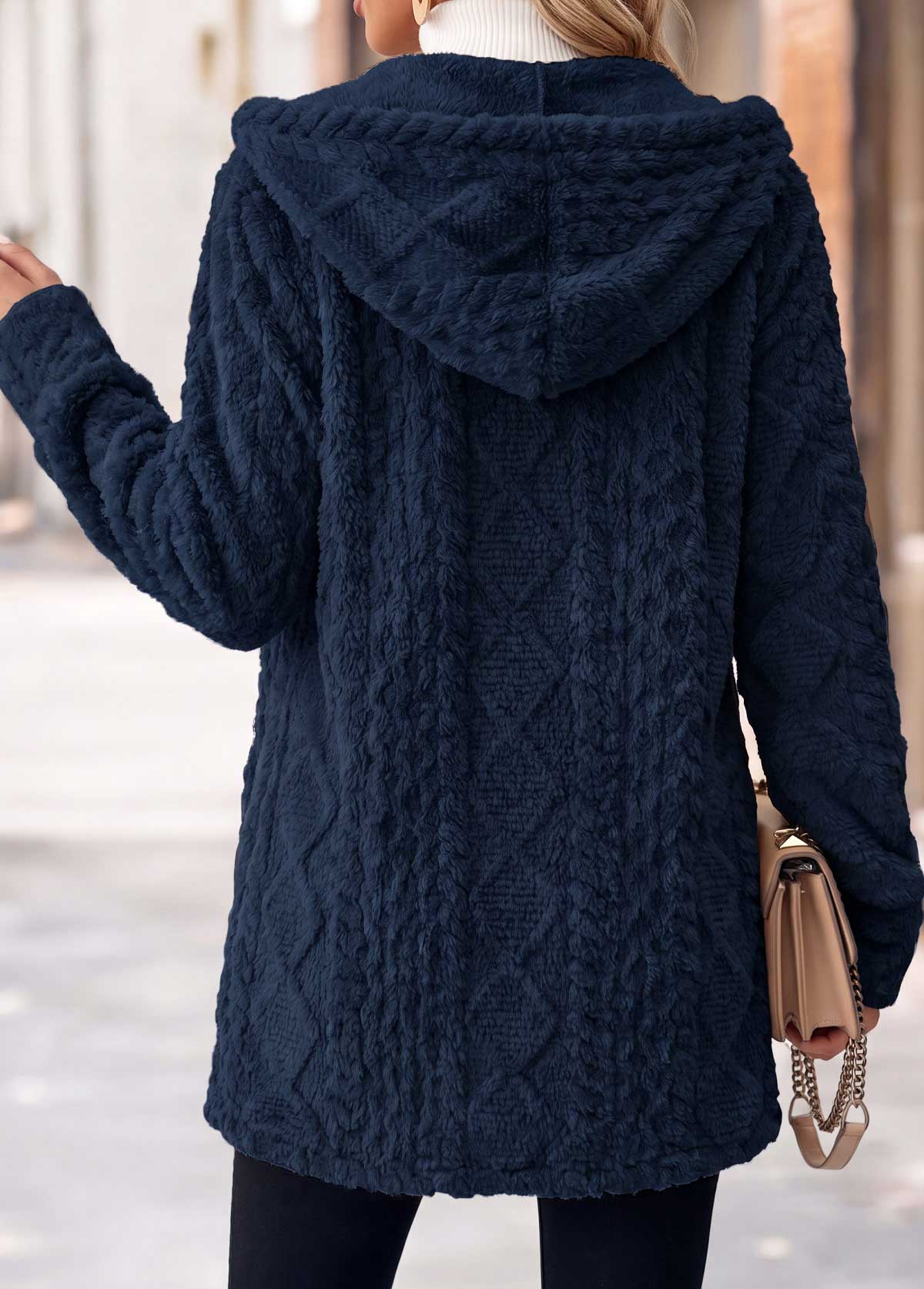 MODLILY®Navy Tummy Coverage Long Sleeve Hooded Coat