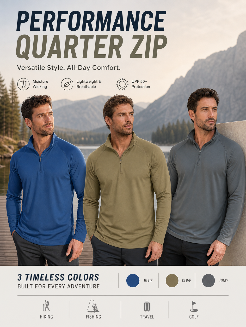 🌸🌸MAGCOMSEN Men's 1/4 Zip UPF 50+ Sun Protection Shirt, Long Sleeve Outdoor Pullover