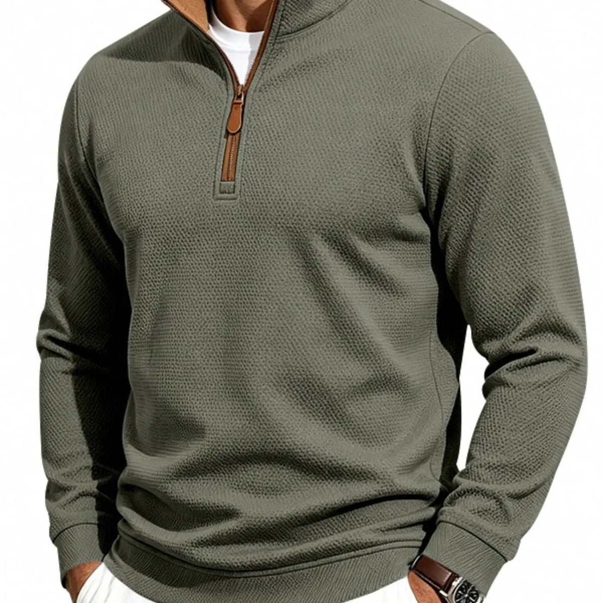 💚Men's Waffle-Knit Polyester Quarter-Zip Pullover Outdoor